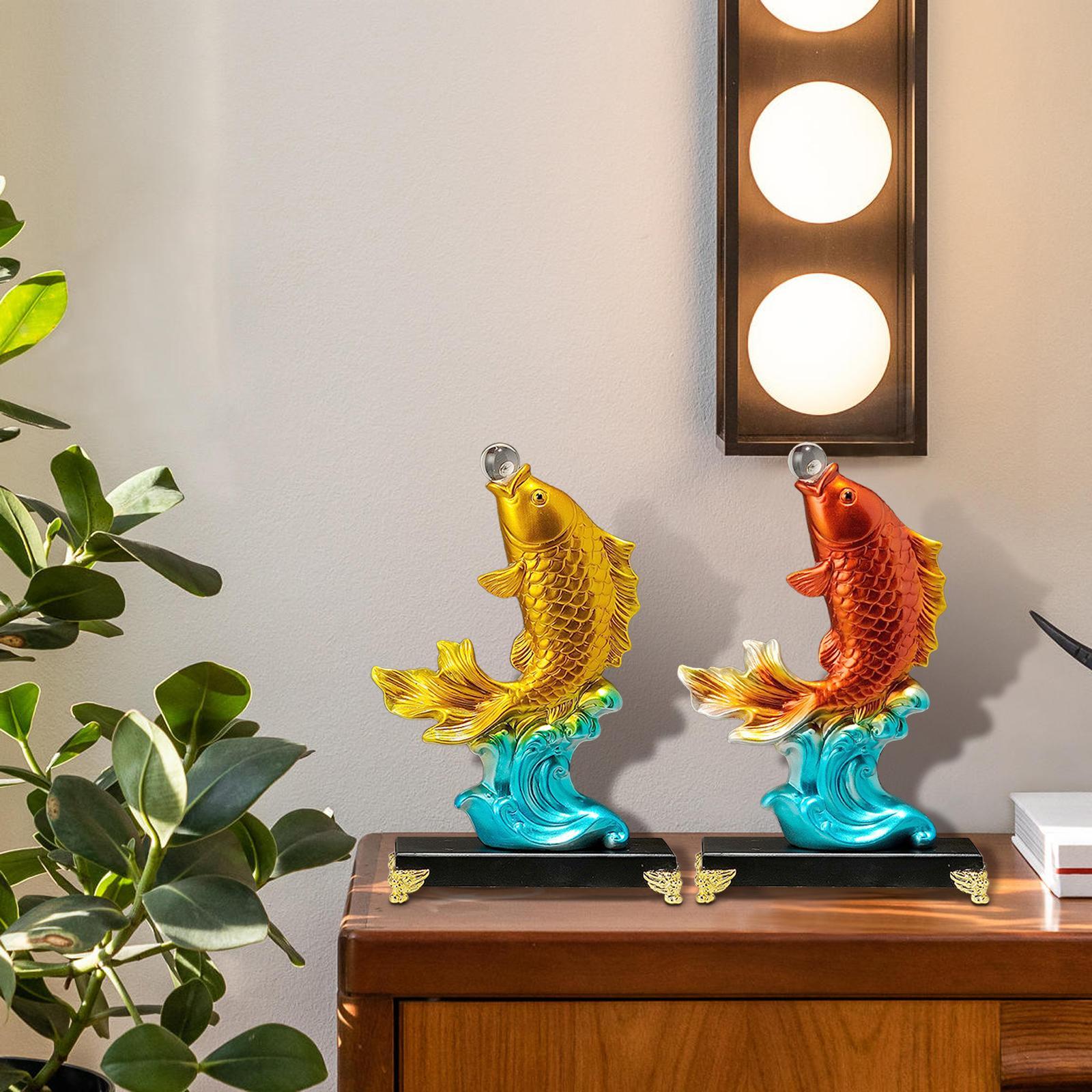

Koi Fish Statue Art Crafts Prosperity Sculpture Feng Shui Decor Desktop Ornament for Home Bedroom Office Fireplace Decoration