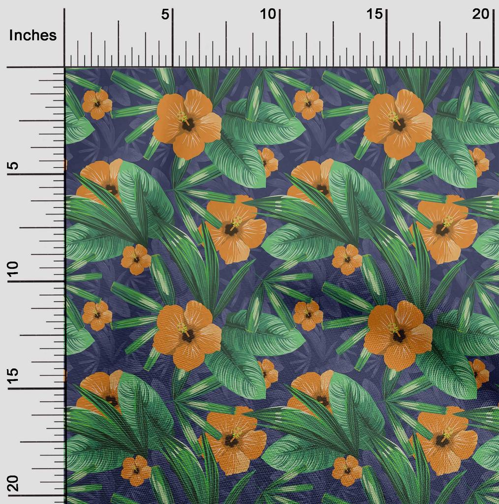 oneOone Cotton Flex Dark Blue Fabric Tropical Floral Dress Material Fabric Print Fabric By The Yard 40 Inch