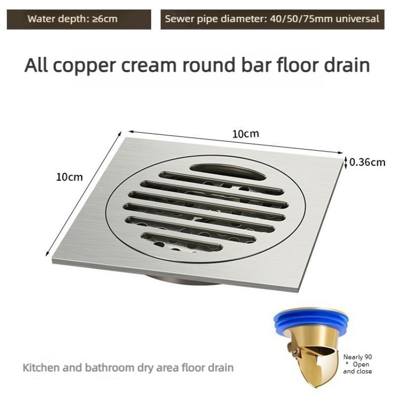 Gun Gray All Copper Anti Odor Bathroom Shower Room Sewer Invisible Floor Drain Washing Machine Toilet Drainage Device