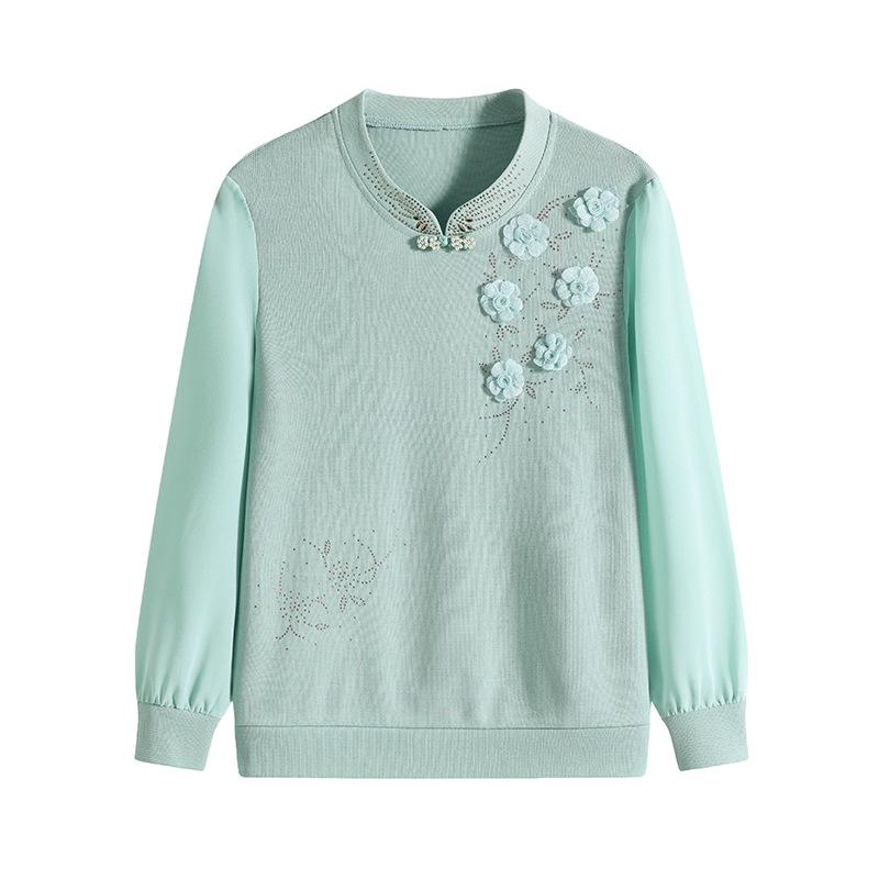Stylish Round Neck Knit Sweater for Middle-Aged & Elderly Women - Age-Defying, Long-Sleeved Spring Top