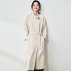 Womens Minimalist Stand Collar Long Trench Coat Loose Fit Casual Commuter Outerwear In Beige Khaki