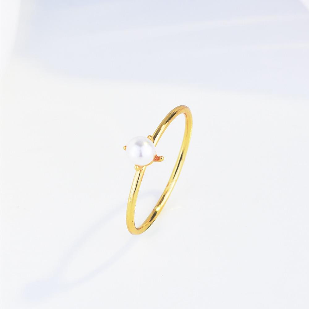 18k Gold Plated Mini Pearl Ring for Women Elegant Engagement Wedding Band Stackable Pinky Ring