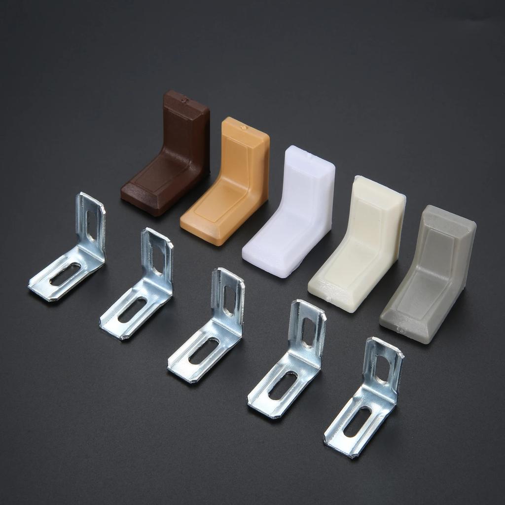 20Pcs 90 Degrees L Shape Corner Brackets with Plastic Cover Right Angle Corner Brace Joint for Shelves Wooden Furniture Cabinet
