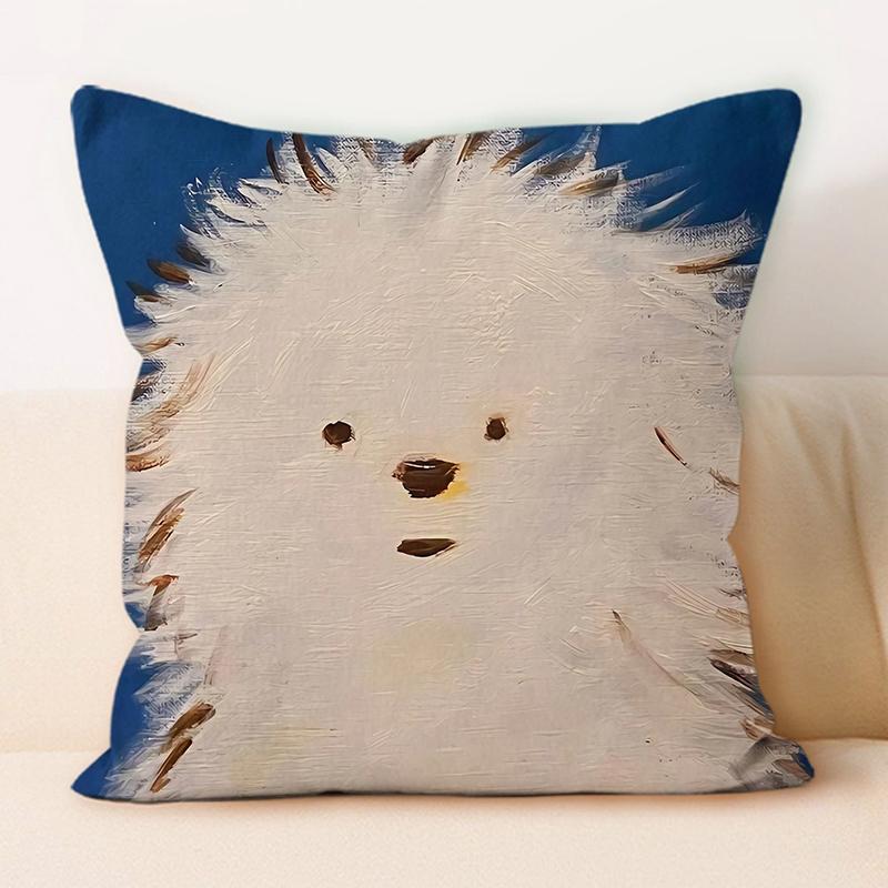 "Adorable White Fluffy Dog Oil - Painting Style Throw Pillow Cover"