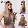 European Style Champagne Brown Long Straight Hair Wig with Bangs