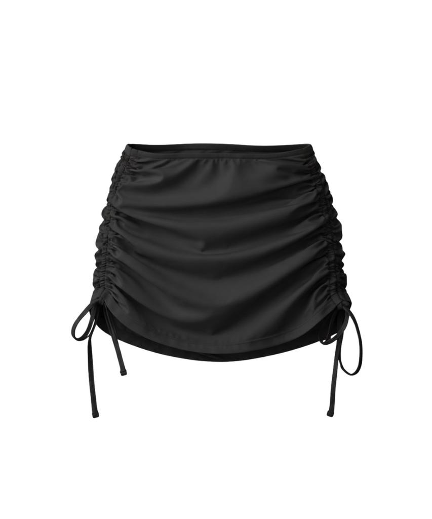 VIKINI VENDER Line String Shirred Swim Skirt Cover-Up - Black