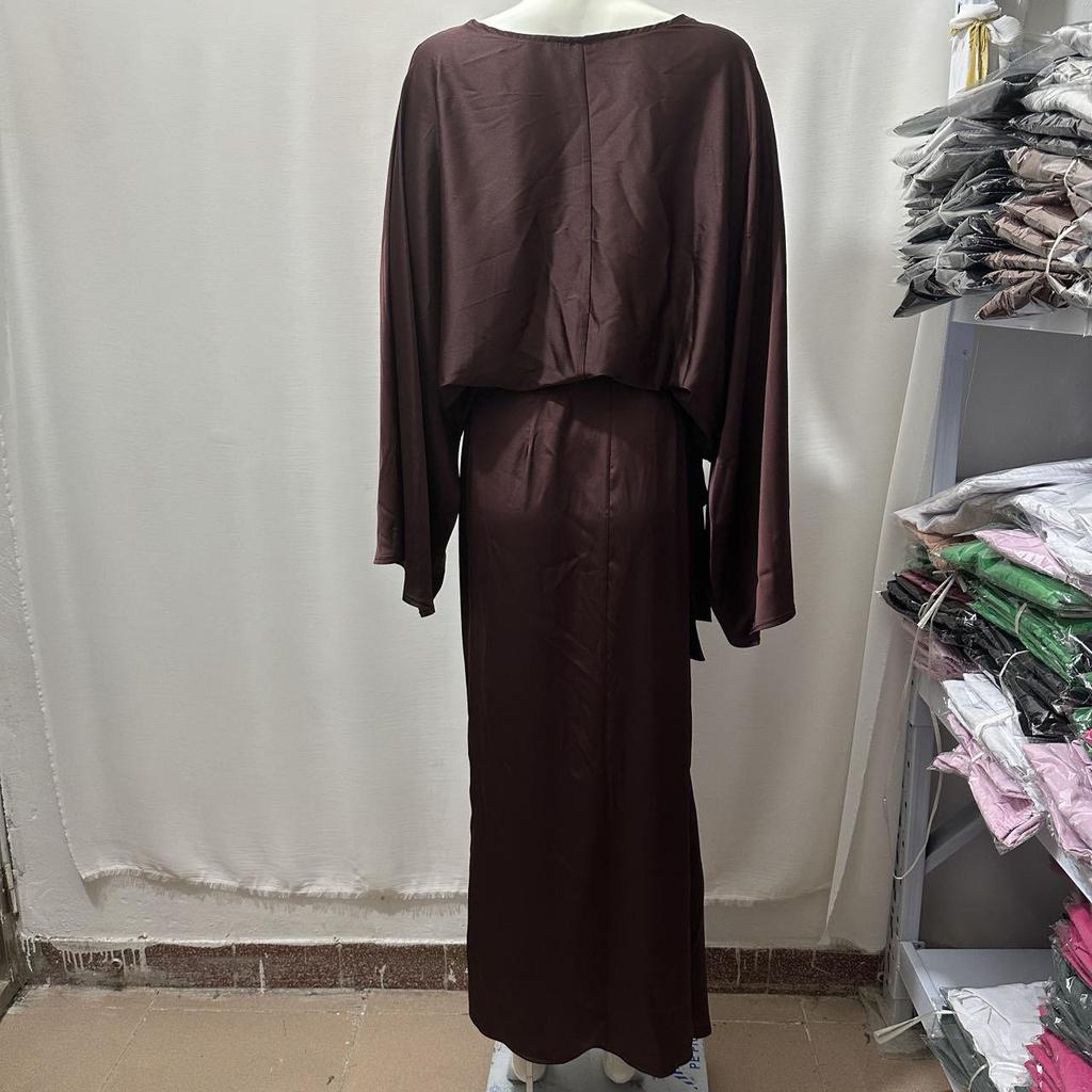 2024 Satin Batwing Sleeve Irregular Long Dress Two-Piece Set for Women