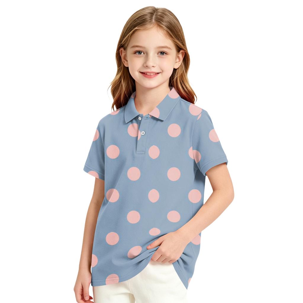 Girls Polka Dot School Uniform T-Shirt Casual Top for Everyday School Wear