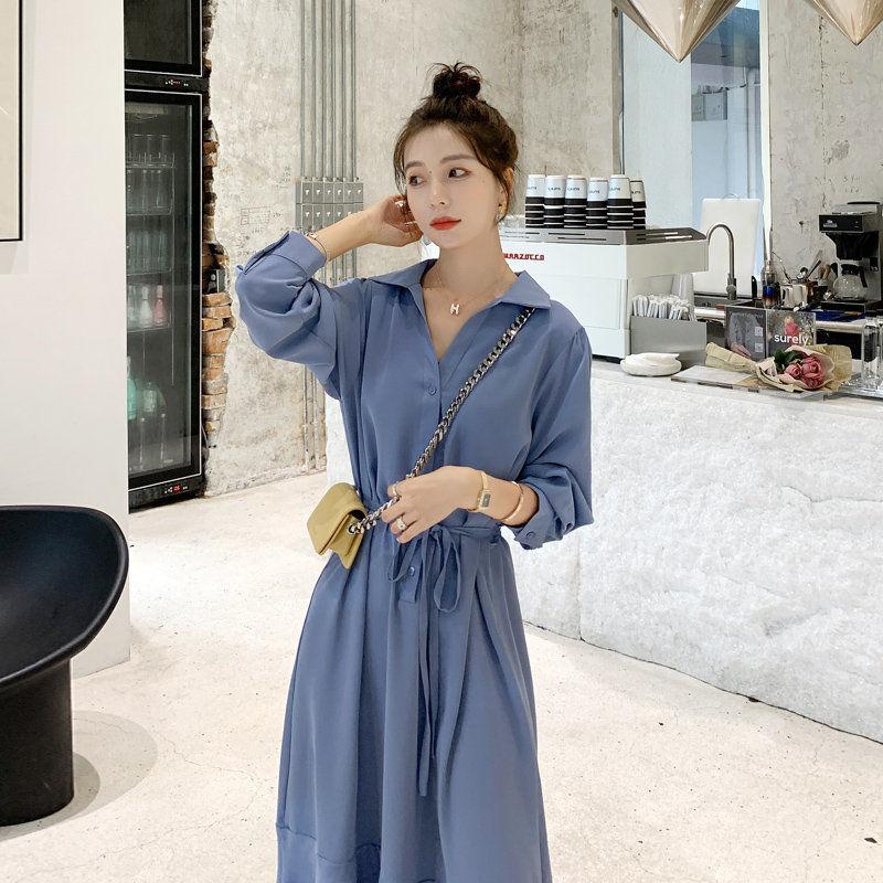 Shirt Chiffon Dress Summer Waist-Cinching Slimming Temperament Mature-Casual Style French Mid-Length Skirt Trendy