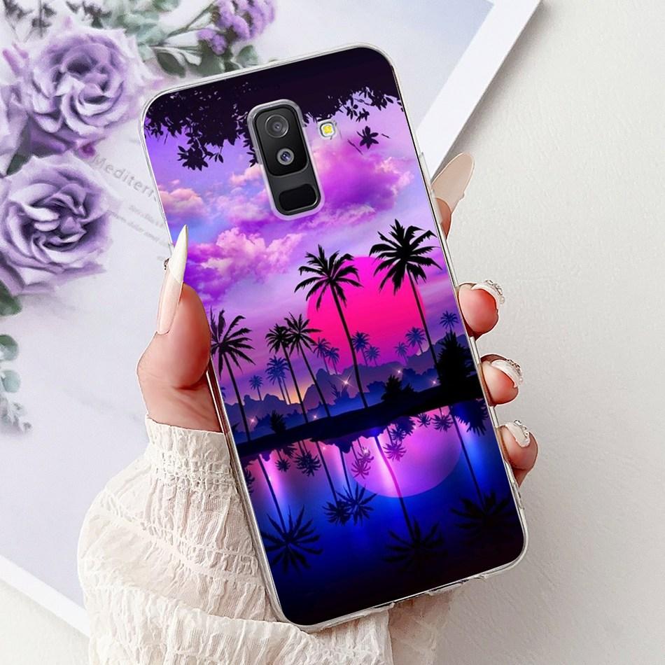 For Samsung Galaxy A6 Plus 2018 Phone Case On Samsung A6+ (2018) A6 A600F A605G Elegant Floral Cat Soft Silicone Clear TPU Cases