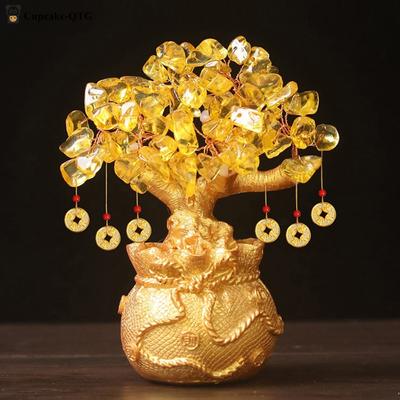 1 stück Chinesische Yuanbao Geld Glück Baum Reichtum Glück Ornamente Kleine Feng Shui Gelb Glück Reichtum Bäume Dekoration