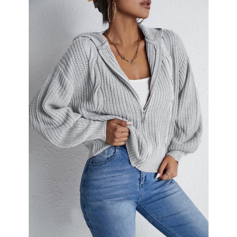 Women S Fall Winter Hooded Waffle Knit Cardigan Sweatshirt Versatile