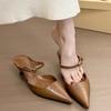 Eilyken 2025 Satin Button Pointed Toe Mules Pumps Women Slipper Fashion Shallow Thin High Heels Ladies Shoes