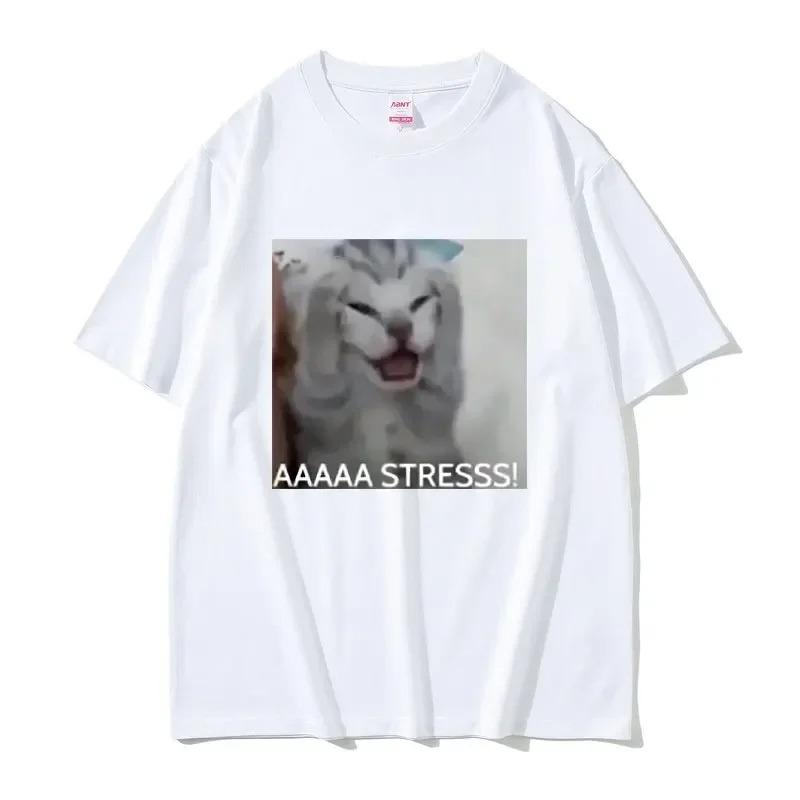 Cute Funny Stressed Cat Meme Tshirt Summer Men Women's Casual Loose Oversized T-shirts Oversized High Quality Soft Comfortable