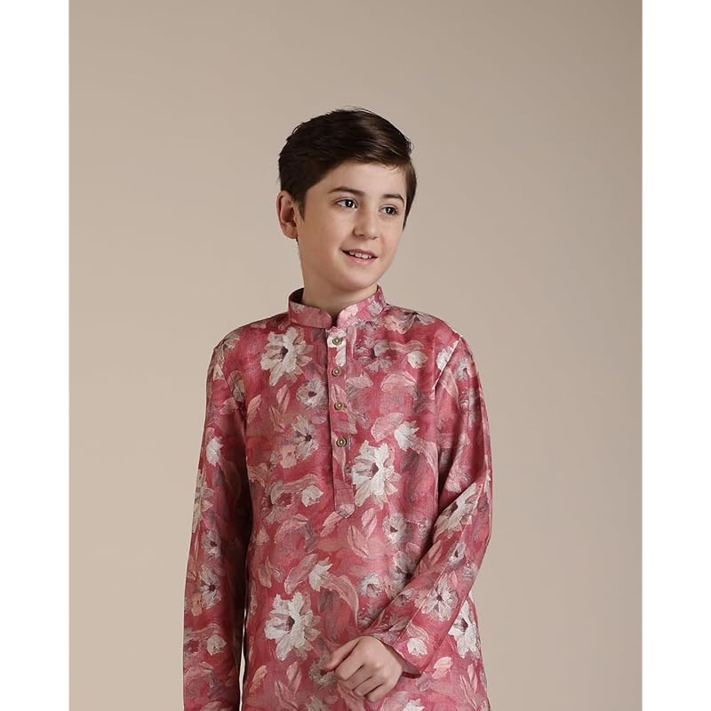 Manyavar Coral Blended Viscose Digital Print Kurta Pyjama Set for Child 3-4 Y