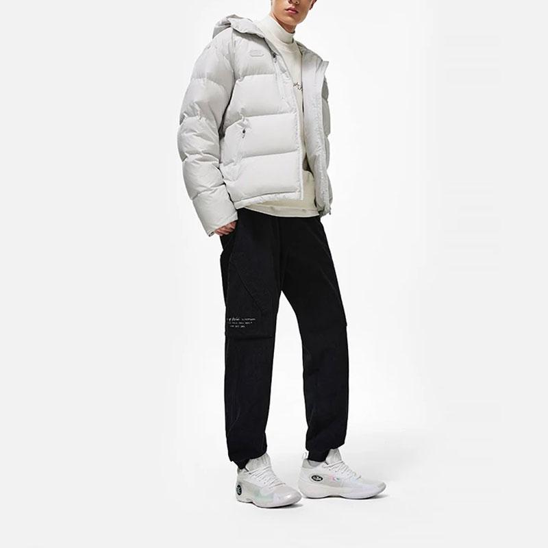 Li-Ning Wade Series Solid Color Hooded Water-Resistant Loose Short Down Jacket Men Jackets Stone-Gray AYMT155-3