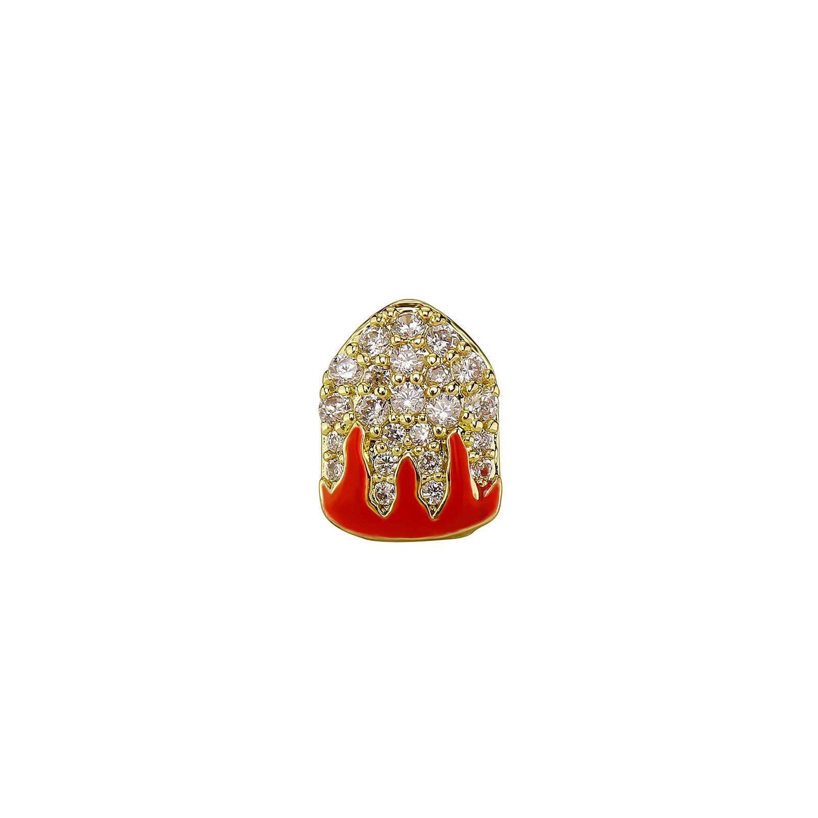 

Red Drip Oil Flame Zircon Grillz - Eight Teeth Hip-Hop Jewelry for Halloween