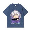 275 GSM Washed T-shirts 100% Cotton Jujutsu Kaisen V27 Gojo Print Unisex Heavy Cotton T Shirt