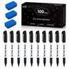 Lineon Whiteboard Set of Fine Quick Drying Markers, Black, 100, Eraser, Magnet, Tip,