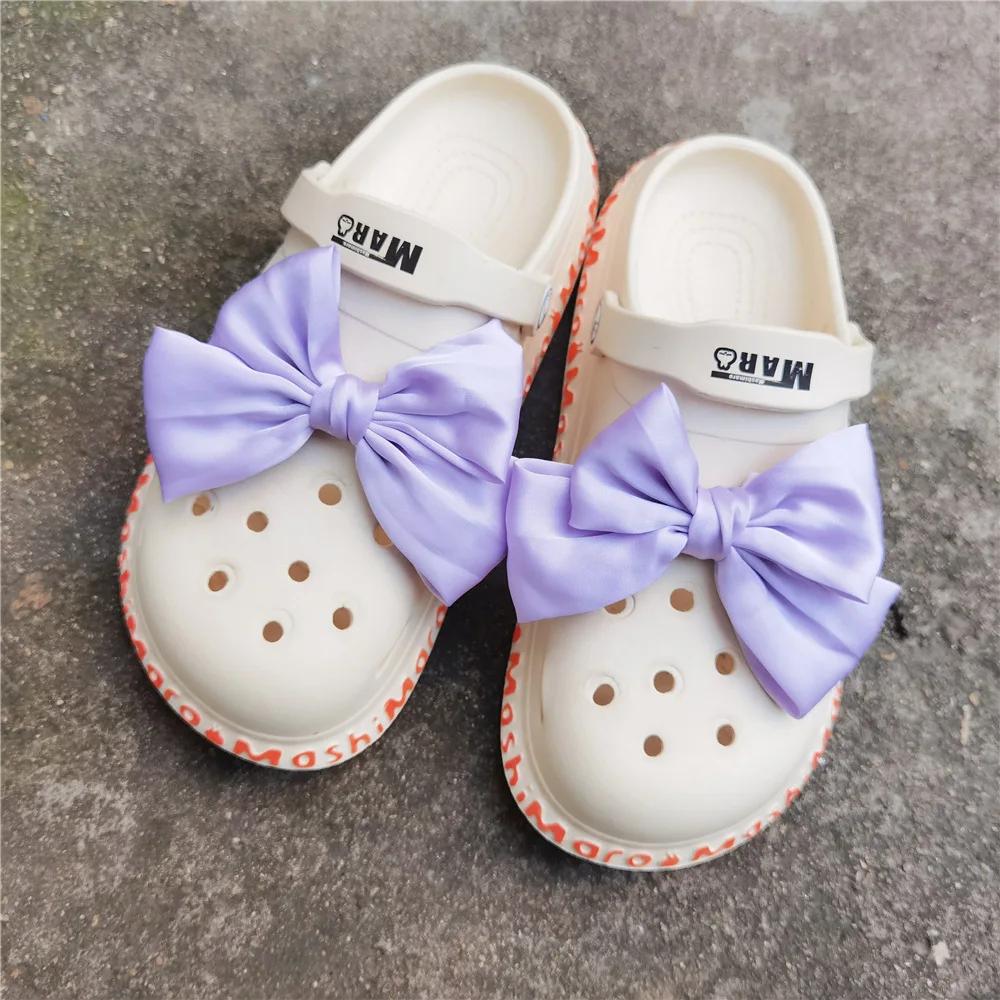 Sweet Edgy Styles Shoe Buckles Princess Large Fabric Bow Shoe Charms Fashion Colored Slipper Fabric Buckles Decorative 1Set/2Pcs