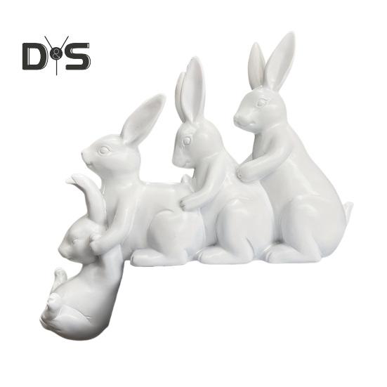

Пасхальный кролик, украшение из смолы, скульптура из четырех кроликов, настольная статуэтка кролика, домашний декор для детской комнаты, садового крыльца белый