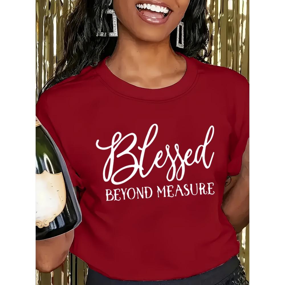 Women Cotton Short Sleeves T-shirts Blessed Beyond Measure Women's Tee Faith Graphic Casual Orange Top