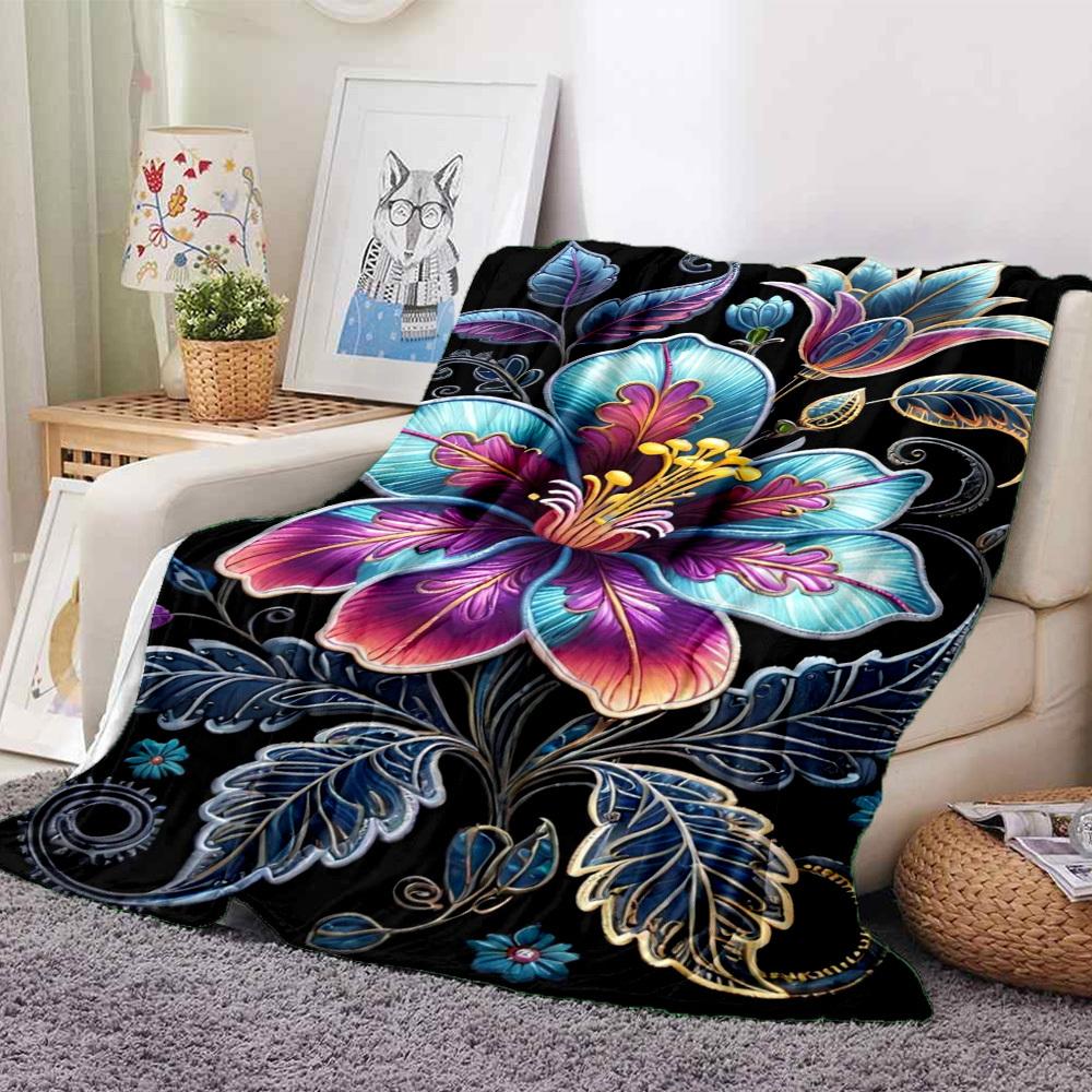 1pc Fantasy Flower Blanket Lightweight Flannel Blanket Throw Blanket For Sofa, Bed, Travel, Camping, Livingroom, Couch, Chair, And Bed yy2509026185