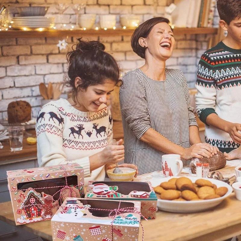 12PCS/set New Year Gift Box Cupcake Candy Box Kraft Paper Christmas Cookie Box Bakery with Transparent Window