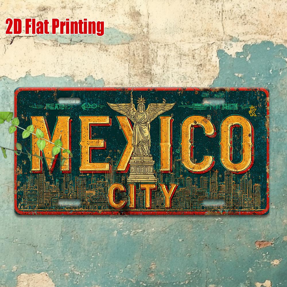 Mexico City Metal License Plate - Retro Mexican Capital Wall Decor With, Durable Aluminum Sign for Garage, Cafe, Home, Office -