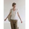 Commuter Style White Half-open Neck Front Shoulder Short-sleeved T-shirt Women's Summer New Button-up Slim-fitting Waist Top