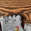 Fingerless Warm Gloves Knitted Mittens Stretchy Cartoon Embroidery Flower Mitten