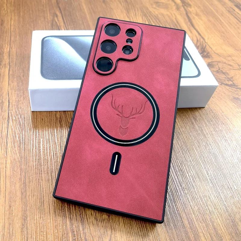 

For Magsafe Wireless Charge Case For Samsung S25 S24 S23 S22 S21 Note 20 Ultra Plus S24FE S25 Edge Leather Magnetic Cover For Samsung S24