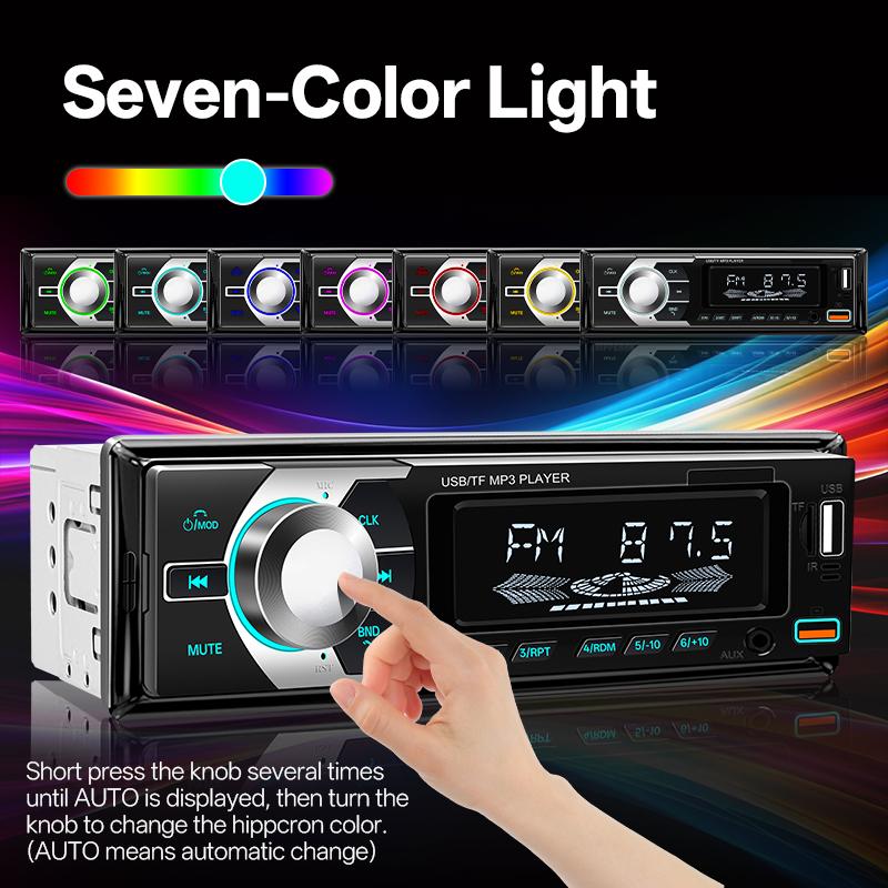 Car MP3 Player 1 DIN Car Radio 7 Colorful Lights Stereos for Car Universal FM Music Radio with Remote Control Bluetooth Hands-free Music Smart Voice