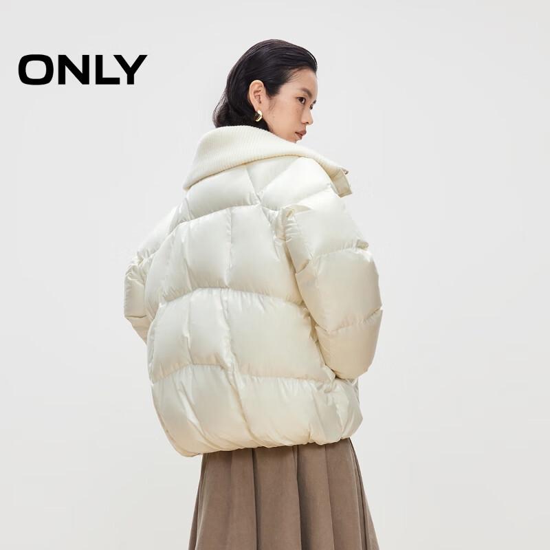 ONLY 2025 Winter Women's 90% White Duck Down Ribbed Lapel Loose Down Jacket