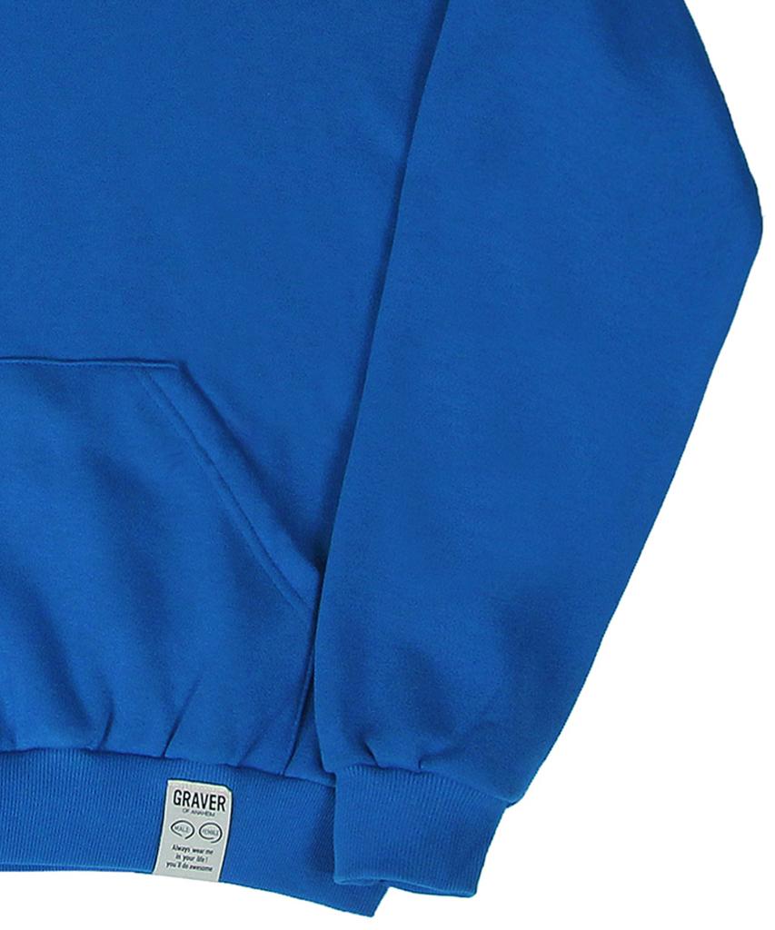 [Unisex] Small Flower Bear Face Embroidered Smile Hoodie_Cobalt Blue