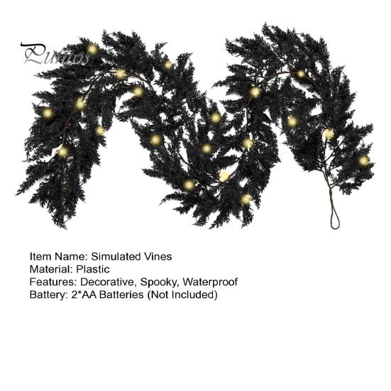 Creepy Atmosphere Lighting for Events Halloween Lighted Vine Garland with LED Lights, Black Faux Twig Mantle Dark Aesthetic Party Backdrop Props