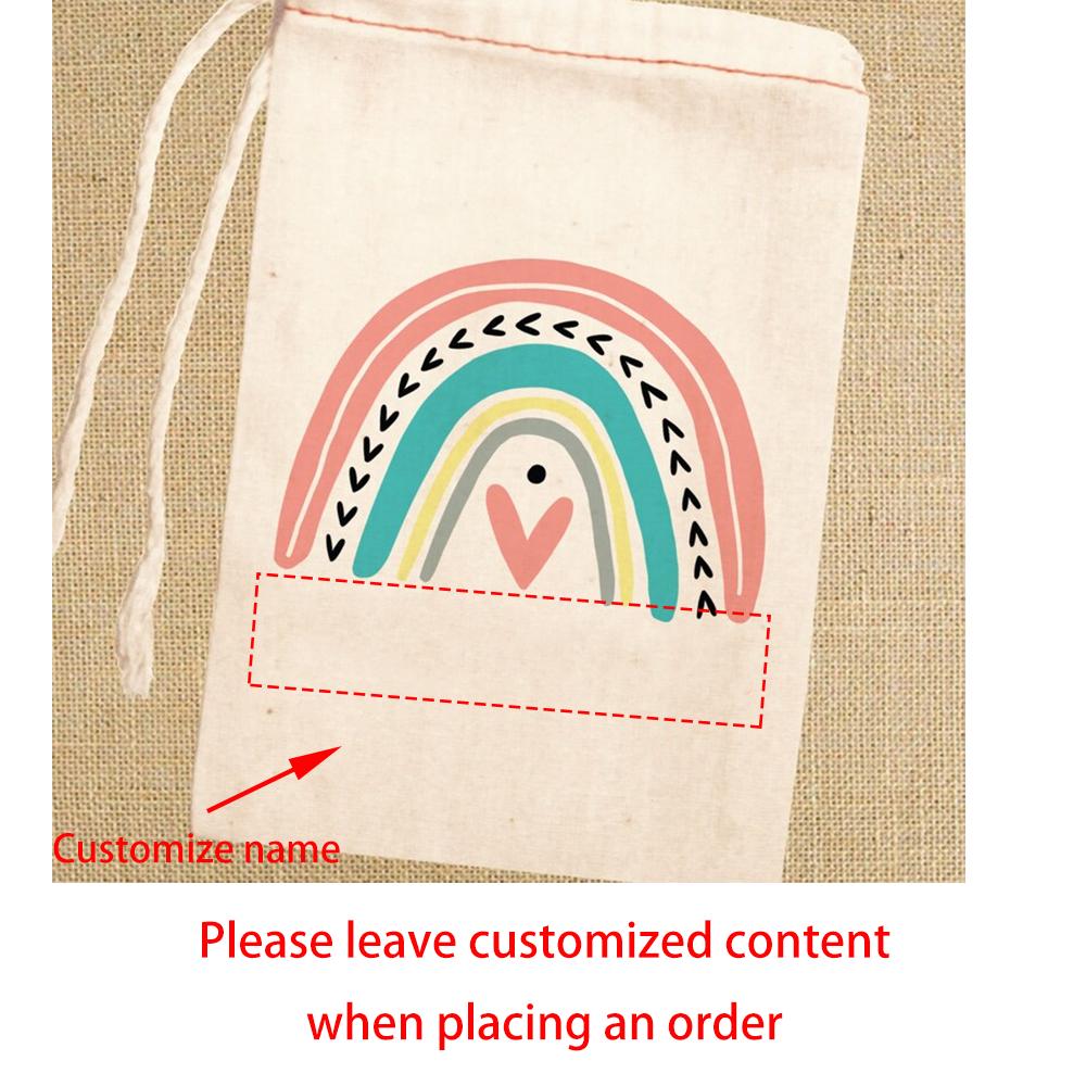 Personalized Rainbow Party Favor Bags Boho Birthday Party Table Decor Kindergarten Kids Gift Bags Back To School Baby Shower