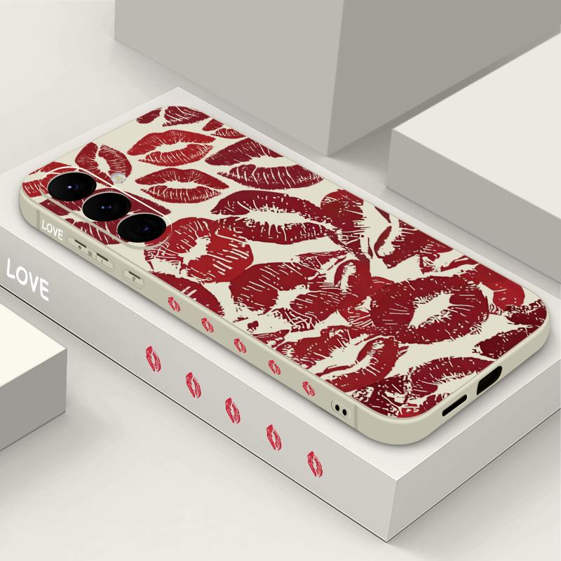 

Мягкий чехол для телефона TPU с принтом губ для Samsung S25 Ultra S24 FE S23 S22 A16 A36 A55 A35 A06 A25, защитный чехол для объектива со шнурком, тонкий противоударный матовый бампер Samsung S24 белый/бежевый