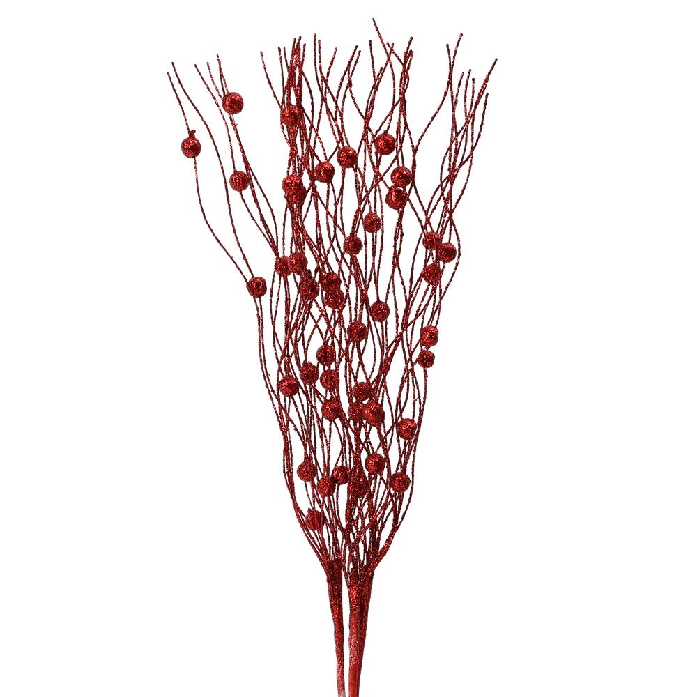 Artificial Glitter Berry Stems Red Gold Silver Powder Berry Branches Xmas Tree Wreath Decoration Party New Year Table Ornament 1PC