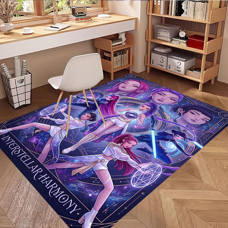 KPop Demon Hunters Print Rug, Washable Floor Carpet, For Entryway Dorm Laundry Room Office Study, Home Decor Birthday Christmas Gift