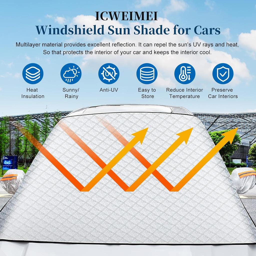 Car Windshield Snow Cover, Magnetic Windshield Snow Cover 4-Layer Protection For Snow, Ice, Frost, Sunlight, Car Windshield Cover With Side Mirror
