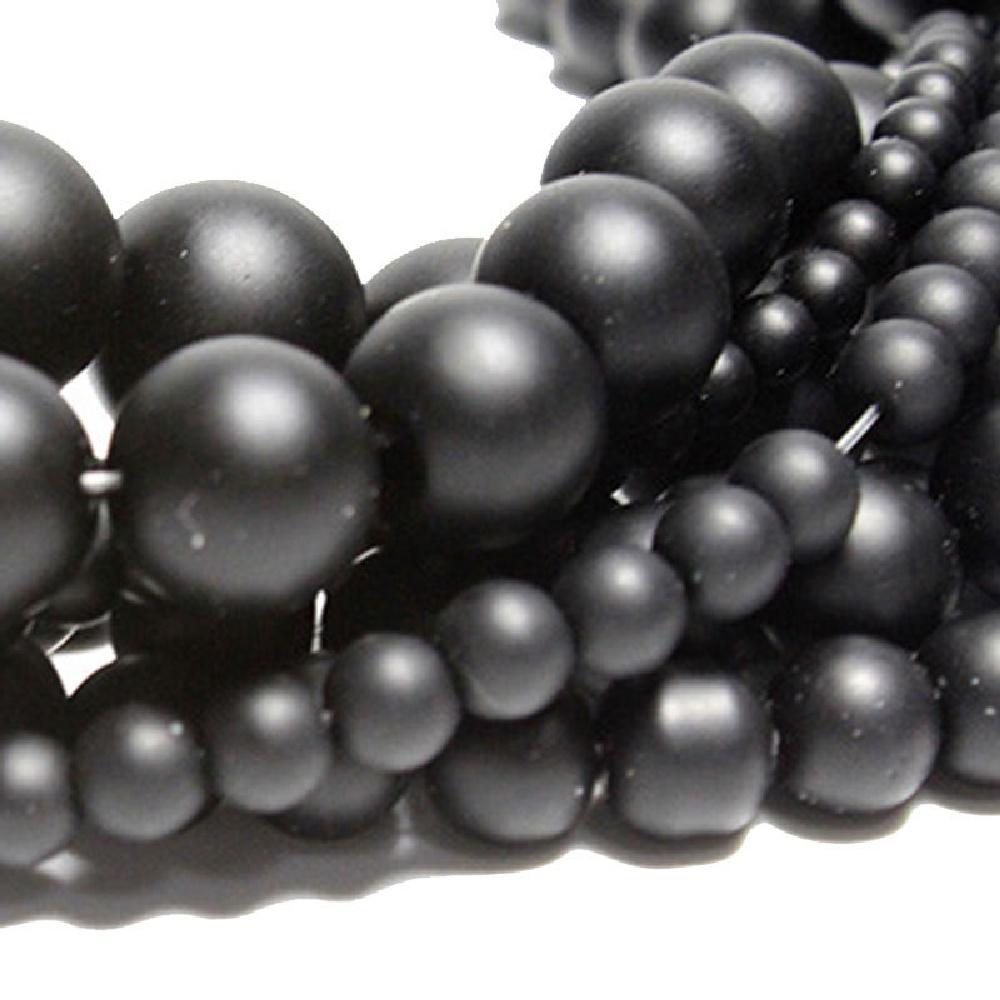 Matte Black Onyx Glass Stone Natural Round Beads 15"Strand Smooth Loose Spacer Beads 4/6/8/10/12mm for Jewelry Making DIY Bracelets Accessories