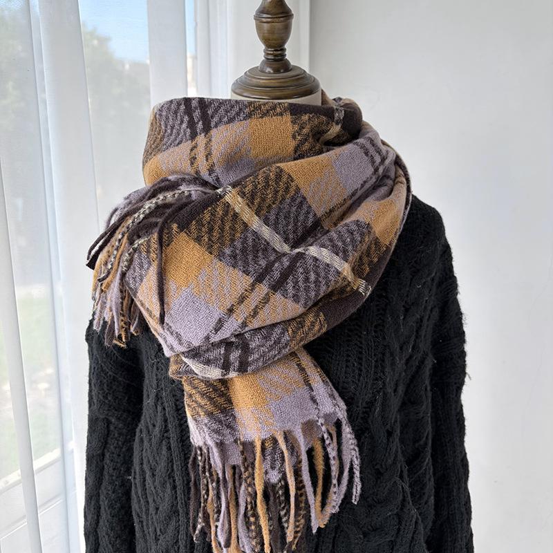 Scarf Women's Winter 1116 New Warm Fringed Shawl Imitation Cashmere Versatile Student Couple Christmas Plaid Scarf