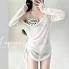 Summer vacation wind striped bikini 's split sunscreen blouse sexy belly and thin swimsuit 's hot spring