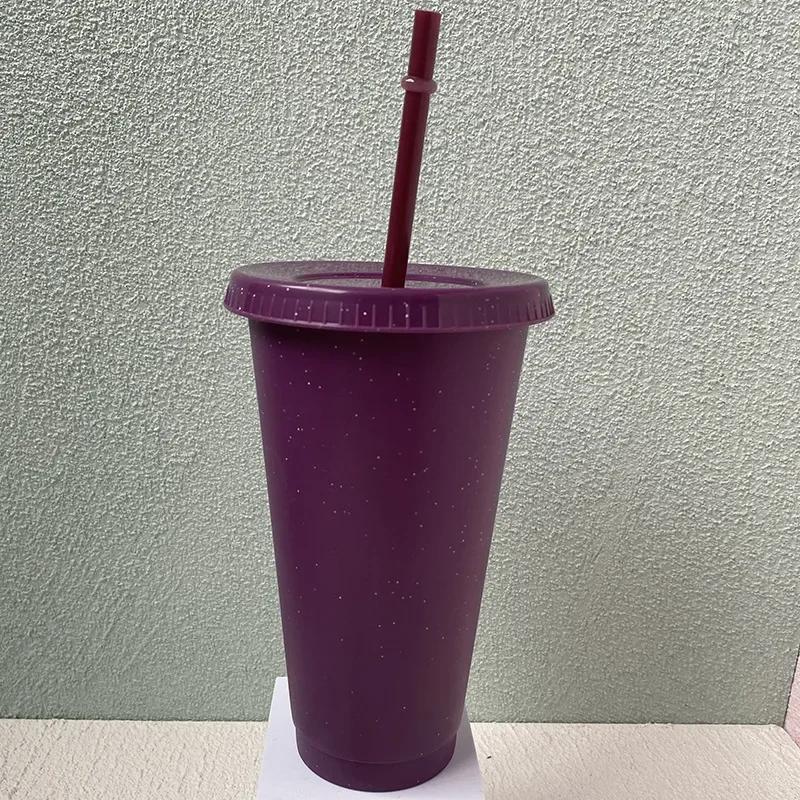 Creative Straw Cup Sequined Glitter Cup Colorful Coffee Juice Straw Mug Simple Cute Net Red Plastic Bottom Outdoor Portable Cup