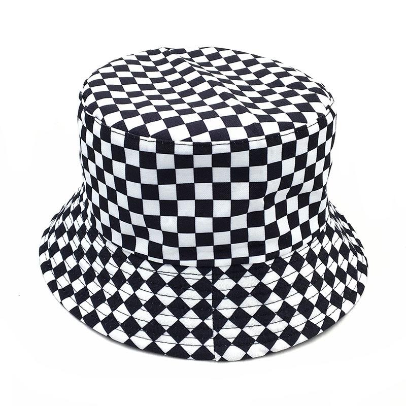 Popular black and white plaid element sun hat bucket hat double-sided sun protection basin hat sun hat