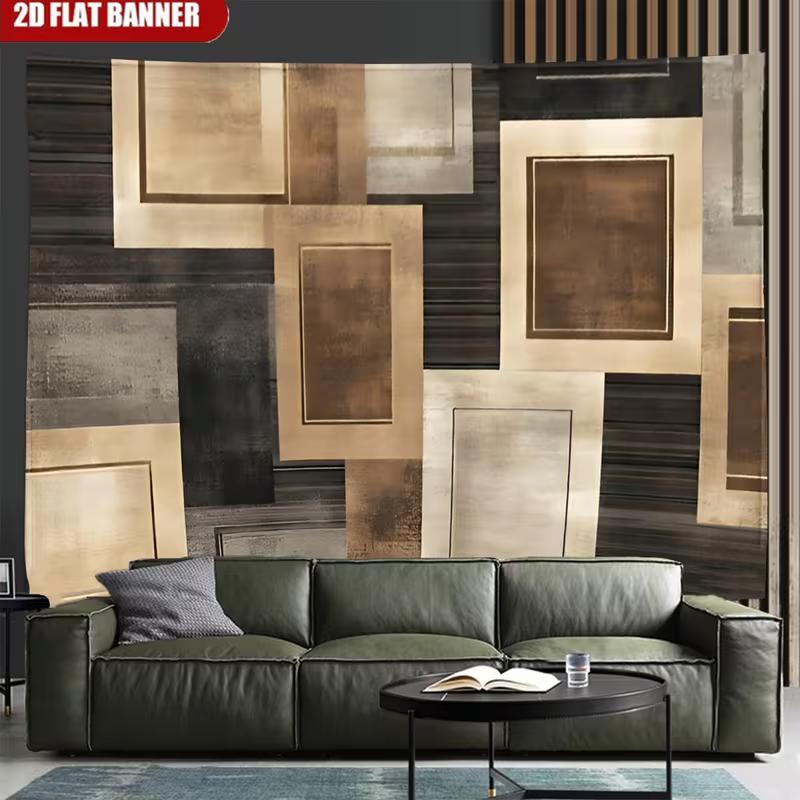 2D Vintage Textured Abstract Rectangle Tapestry Earthy Brown and Black Design