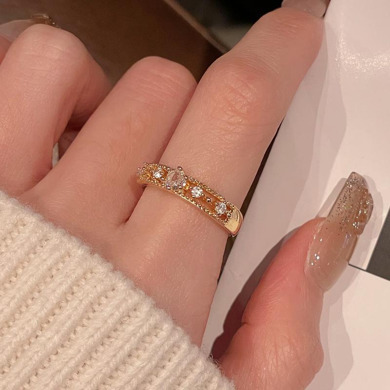 Medieval French Retro Full Diamond Open Ring Fashion High Sense Temperament Niche Design Exquisite Diamond Accessories Women