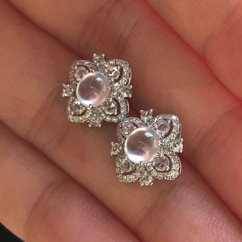 High-Quality   Natural Ice Seed Chalcedony Earrings For Women Translucent Luxury Artistic Flower Earings Fine Jewelry
