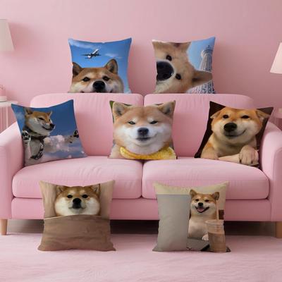 Adorable Japanese Animal Dog Art Cute Shiba Inu Cushion Cover Pillow Case Soft Skin Friendly Fabric  Concealed Zipper